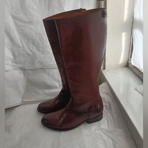 Frye Womens Size 7B Melisa Button cognac Leather Zip Tall Riding Boots